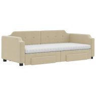 Канапе с изтеглящо легло и чекмеджета кремаво 100x200 см плат