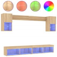 ТВ стенни модули с LED, 6 части, сонома дъб, инженерно дърво