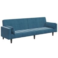 2-местно разтегателно канапе с табуретка, синьо, кадифе