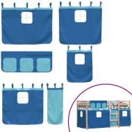 Двуетажно легло със завеси синьо 90x200 см масивно борово дърво