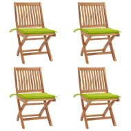Сгъваеми градински столове с възглавници, 4 бр, тик масив