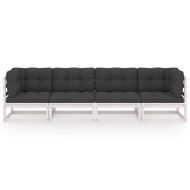 4-местен градински диван с възглавници, борово дърво масив