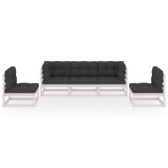 Градински лаундж комплект, 5 части, с възглавници, бор масив