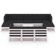 Градински лаундж комплект 11 части с възглавници бял бор масив