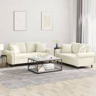 Комплект дивани 2 части с възглавници, кремав, кадифе