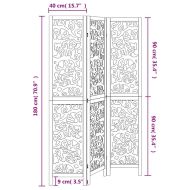 Разделител за стая, 3 панела, бял, дърво пауловния масив