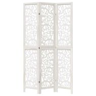 Разделител за стая, 3 панела, бял, дърво пауловния масив