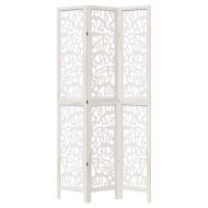 Разделител за стая, 3 панела, бял, дърво пауловния масив