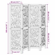 Разделител за стая, 4 панела, бял, дърво пауловния масив