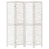 Разделител за стая, 4 панела, бял, дърво пауловния масив