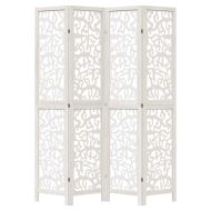 Разделител за стая, 4 панела, бял, дърво пауловния масив