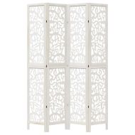 Разделител за стая, 4 панела, бял, дърво пауловния масив