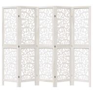 Разделител за стая, 5 панела, бял, дърво пауловния масив