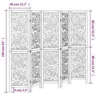 Разделител за стая, 5 панела, бял, дърво пауловния масив