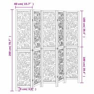 Разделител за стая, 5 панела, бял, дърво пауловния масив
