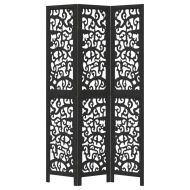 Разделител за стая, 3 панела, черен, дърво пауловния масив