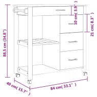 Кухненска количка "MONZA" 84x40x88,5 см борово дърво масив
