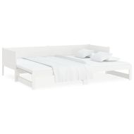 Разтегателна кушетка, бяла, борово дърво масив, 2x(90x190) см