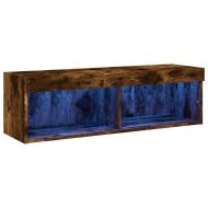 ТВ шкаф с LED осветление, опушен дъб, 100x30x30 см