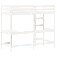 Таванско легло с бюро бяло 75x190 см масивна дървесина бор