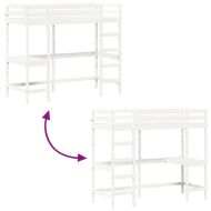 Таванско легло с бюро бяло 75x190 см масивна дървесина бор