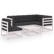 Градински лаундж комплект, 6 части, с възглавници, бор масив