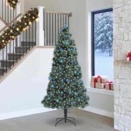 Изкуствен коледен дърво с предварително осветление и комплект топки