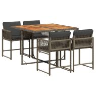 Градински трапезен комплект 5 части с възглавници сив полиратан