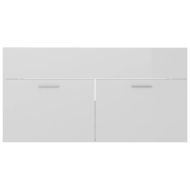 Шкаф за баня с вградена мивка, бял гланц, инженерно дърво