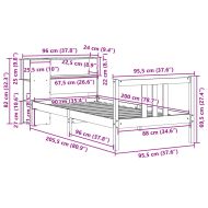 Легло с етажерка за книги, без матрак, 90x200 см, бор масив