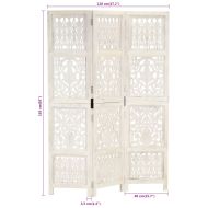 Ръчно резбован параван, 3 панела, бял, 120x165 cм, манго масив