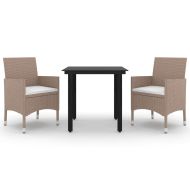 Градински комплект с възглавници 3 части полиратан и стъкло