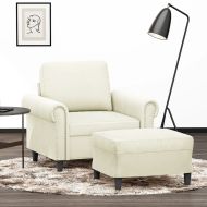 Кресло с табуретка, кремаво, 60 см, кадифе