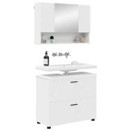 Комплект мебели за баня 2 pcs Бяло Конструирано дърво и метал.