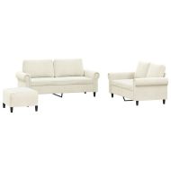 Комплект дивани от 3 части с възглавници, кремав, кадифе