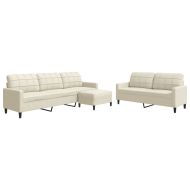 Комплект дивани от 3 части с възглавници, кремав, кадифе