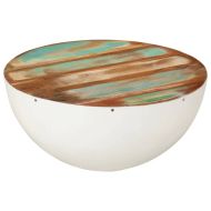 Кафе маса форма на купа бял Ø50x24 см регенерирано дърво масив