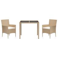 Градински комплект с възглавници, 3 части, бежов, полиратан