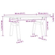 Кафе маса Y-образна рамка 80x50x40 см бор масив и стомана