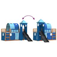 Двуетажно легло с пързалка и завеси, синьо, 90x200 см