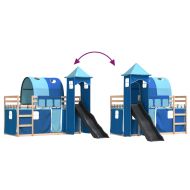 Двуетажно легло с пързалка и завеси, синьо, 80x200 см