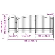 Градинска оградна порта с пики, 5x2,45 м, черна