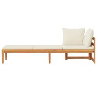 Шезлонг с 1 подлакътник, кремавобял, акациево дърво масив