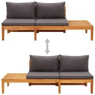 Градинска пейка с маса, тъмносиви възглавници, акация масив