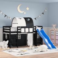 Детско високо легло с тунел, бяло и черно, 80x200 см, бор масив