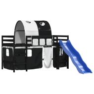 Детско високо легло с тунел, бяло и черно, 80x200 см, бор масив