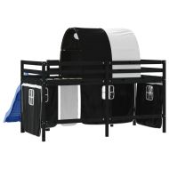 Детско високо легло с тунел, бяло и черно, 80x200 см, бор масив