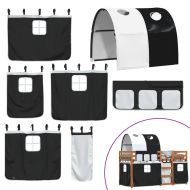 Двуетажно легло със завеси, бяло и черно, 80x200 см, бор масив