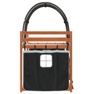 Двуетажно легло със завеси, бяло и черно, 75x190 см, бор масив