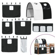 Двуетажно легло със завеси, бяло и черно, 75x190 см, бор масив